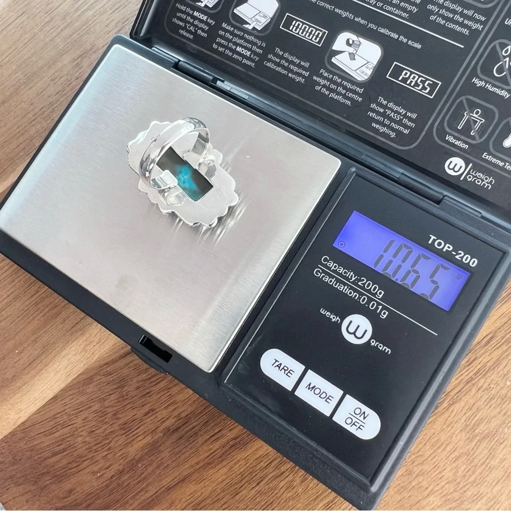 Genuine Mohave Turquoise Ring Size 8 Solid Sterling Silver 925 Native Southwest - Picture 9 of 10